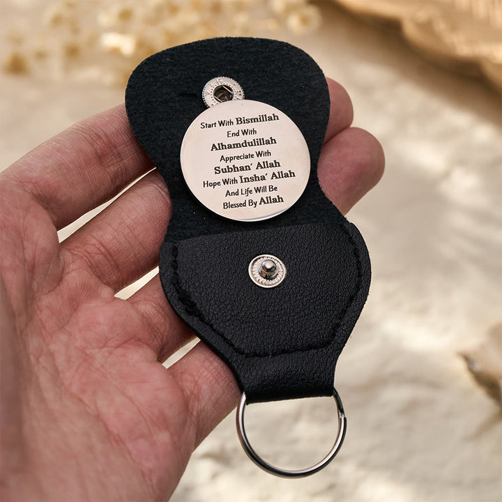 HilalHaven Path of Blessings Engraved Affirmation Coin Key‑Chain with Faux‑Leather Pouch - image 3