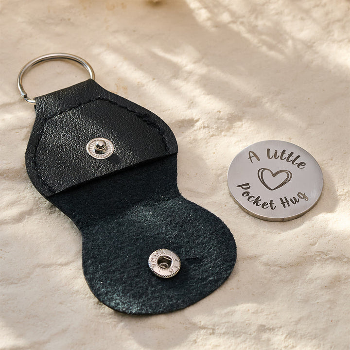 HilalHaven Path of Blessings Engraved Affirmation Coin Key‑Chain with Faux‑Leather Pouch - image 1