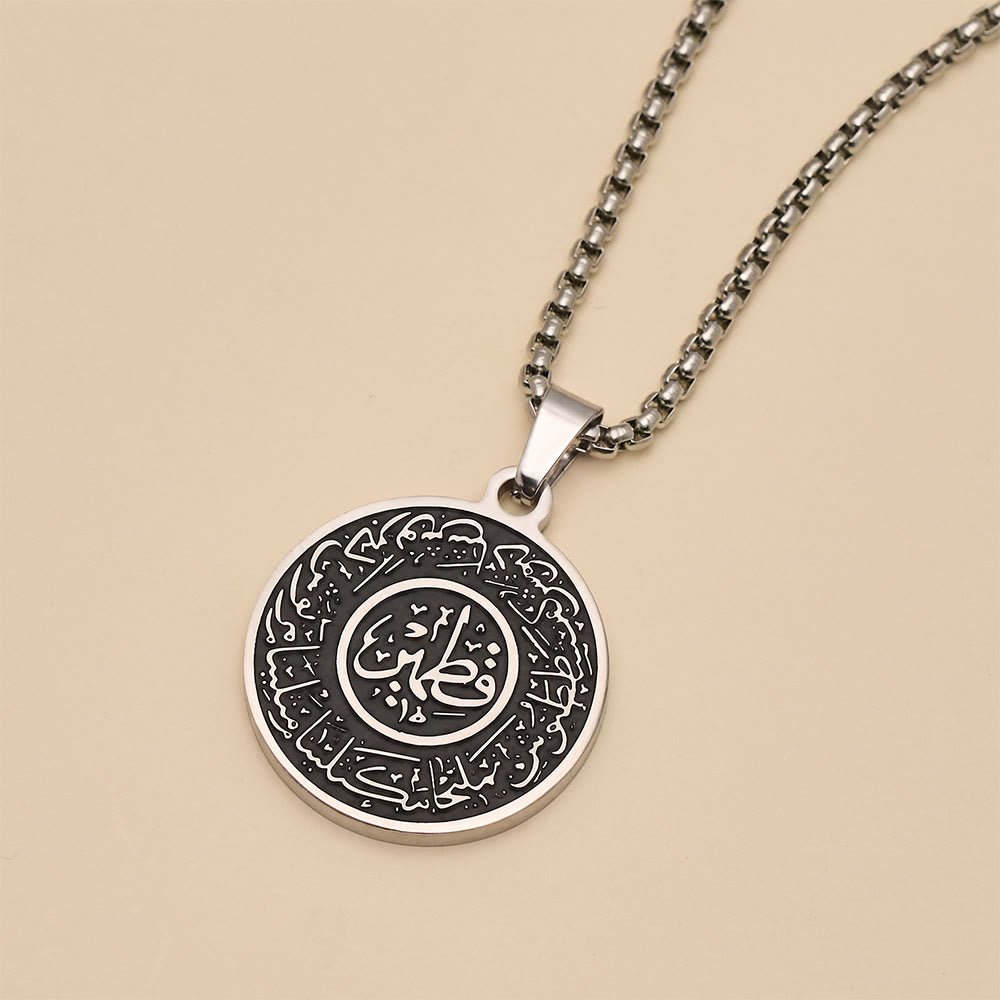 HilalHaven Framed Script Medallion Ornate Double‑Ring Engraved Necklace - image 8