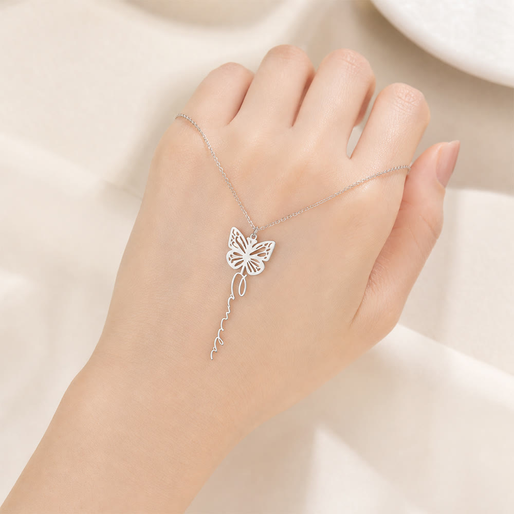 HilalHaven Butterfly Script Custom‑Name Cut‑Out Pendant Necklace - December - Silver - image 4