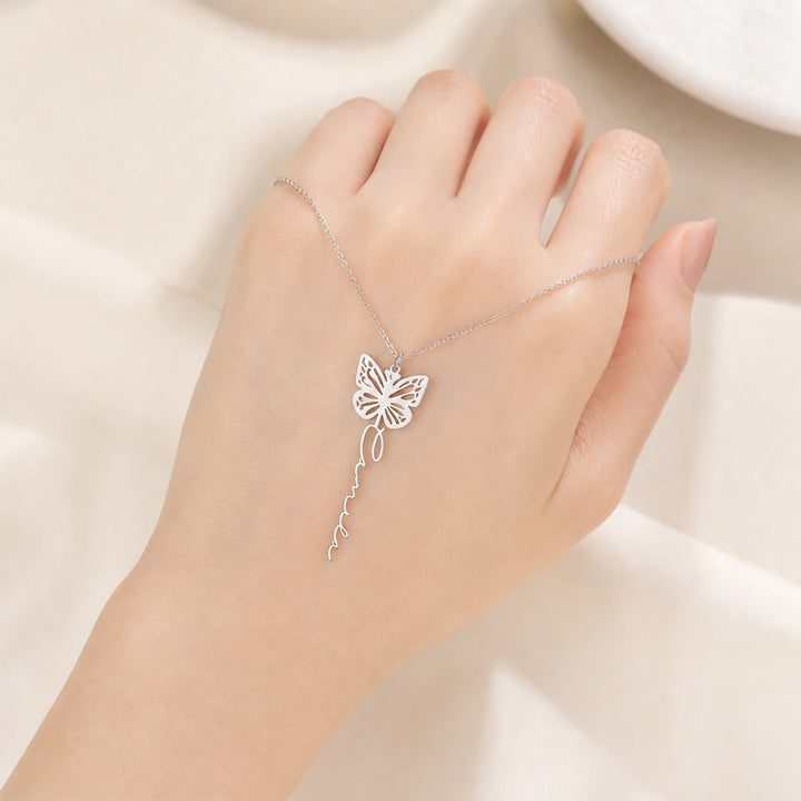 HilalHaven Butterfly Script Custom‑Name Cut‑Out Pendant Necklace - December - Silver - image 4