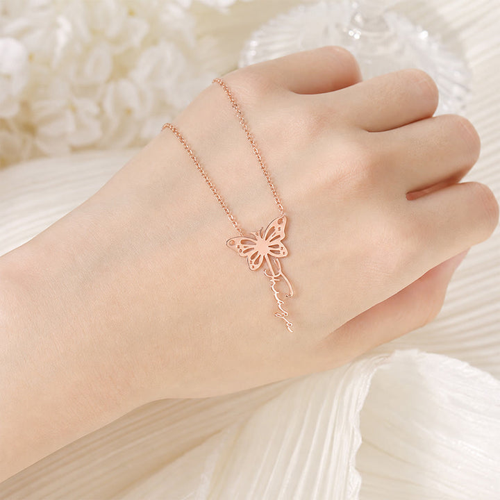 HilalHaven Butterfly Script Custom‑Name Cut‑Out Pendant Necklace - December - Rose Golden - image 6