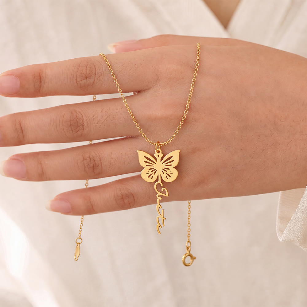 HilalHaven Butterfly Script Custom‑Name Cut‑Out Pendant Necklace - December - Golden - image 2