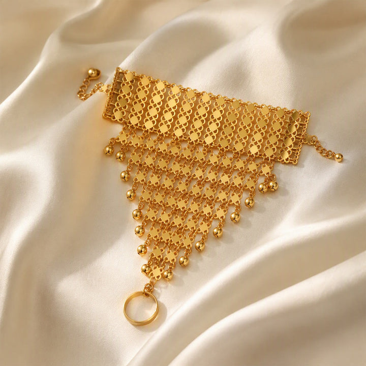 HilalHaven Gilded Fringe Weave Tassel Chain Hand Harness - Golden - image 3