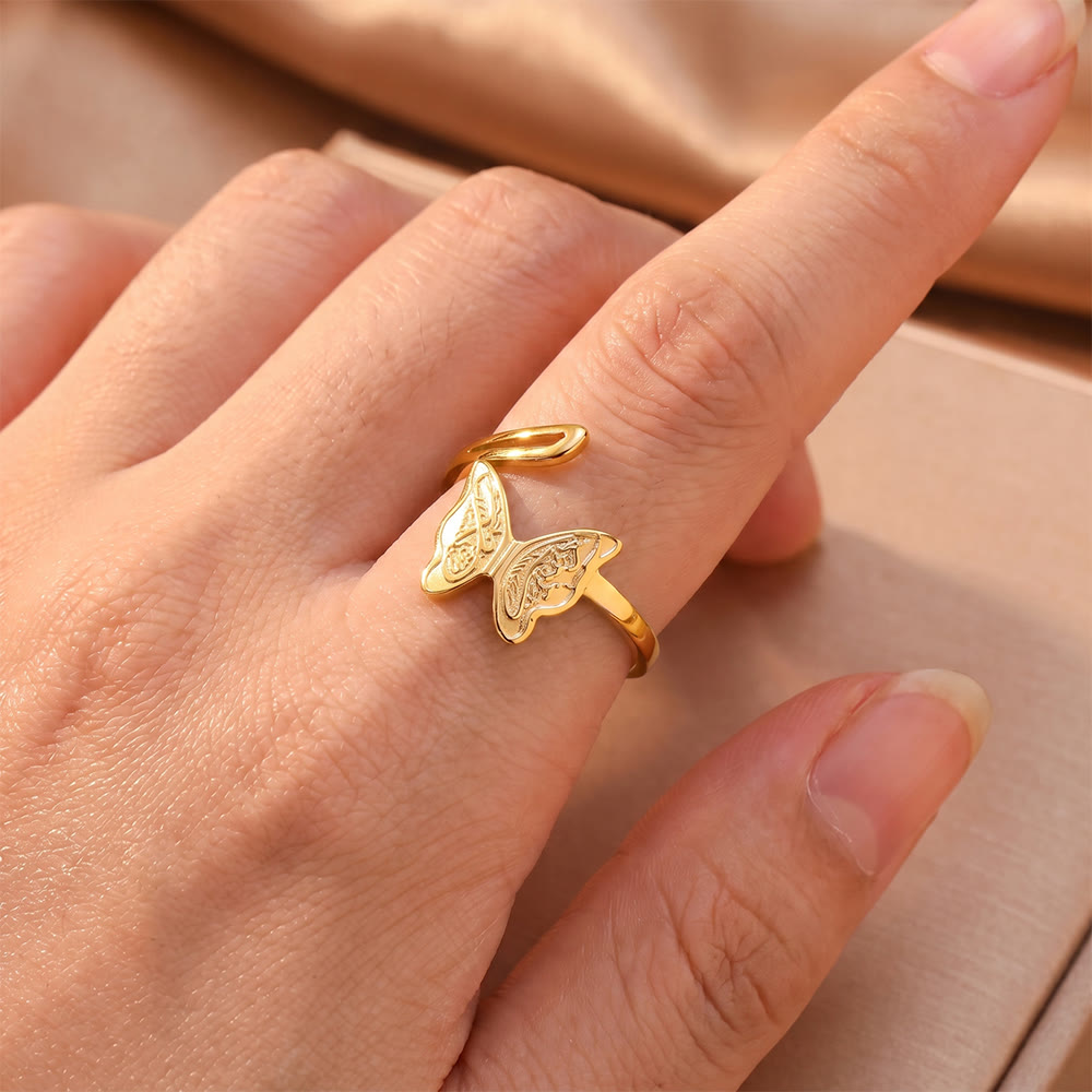 HilalHaven Engraved Butterfly Glow Open‑Adjustable Ring - image 4
