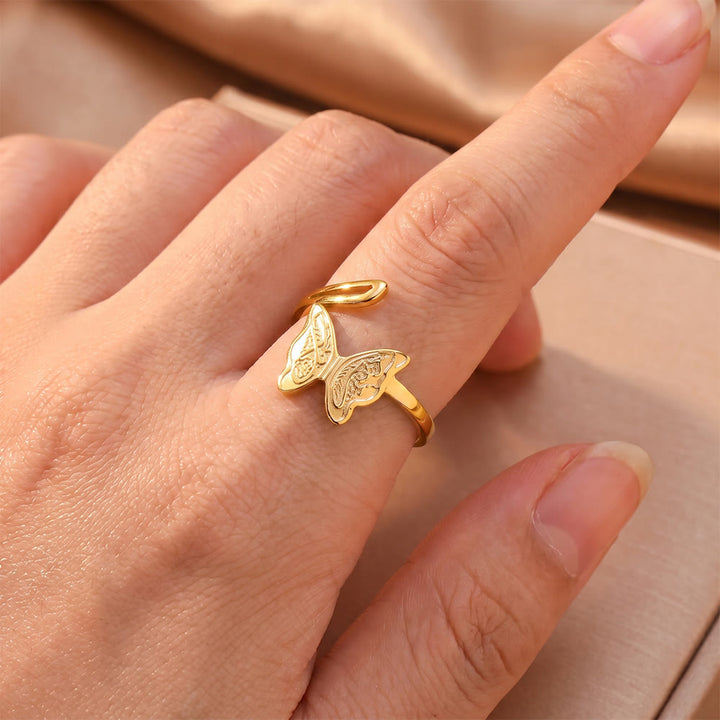 HilalHaven Engraved Butterfly Glow Open‑Adjustable Ring - image 4
