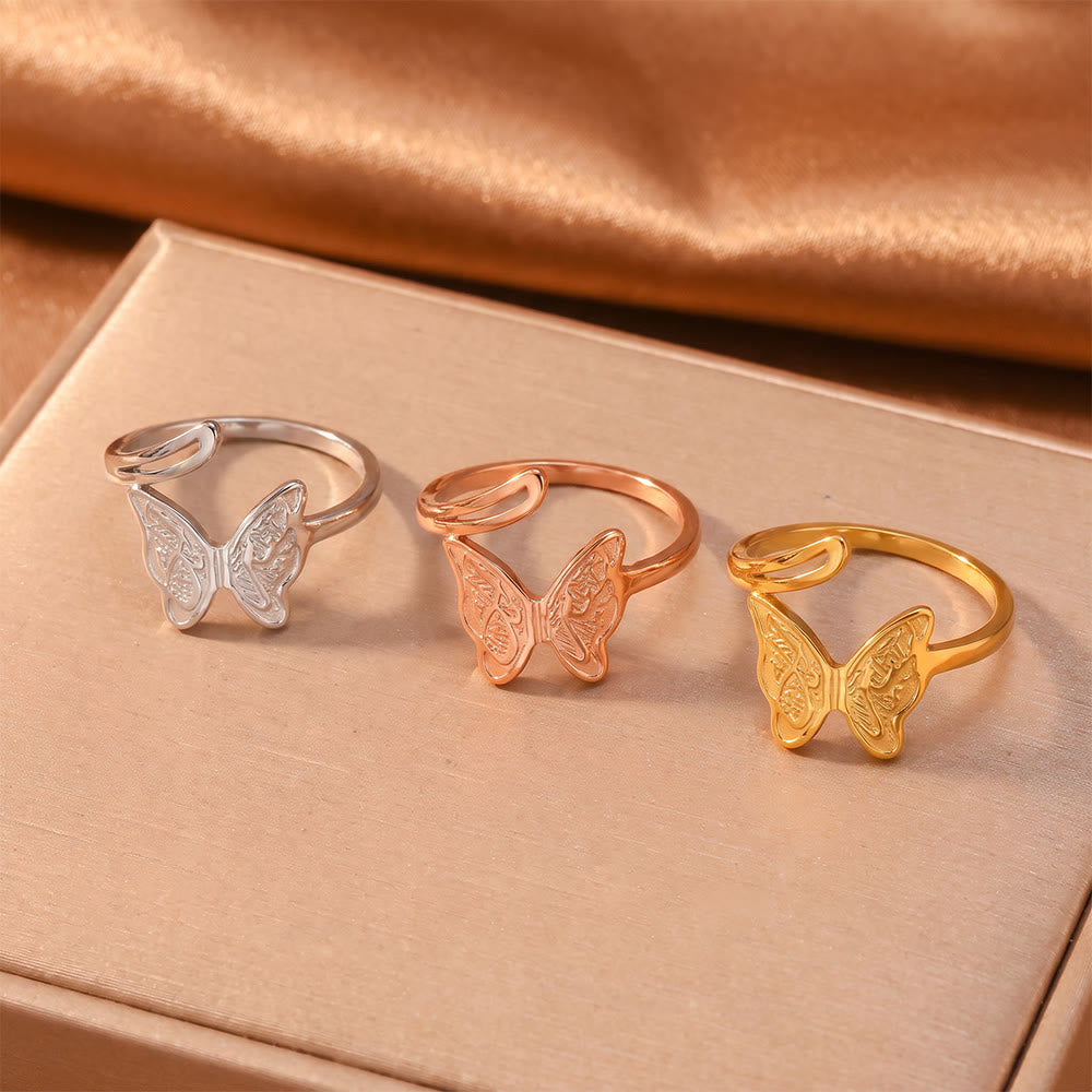 HilalHaven Engraved Butterfly Glow Open‑Adjustable Ring - image 1
