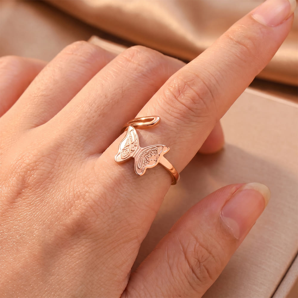 HilalHaven Engraved Butterfly Glow Open‑Adjustable Ring - image 6
