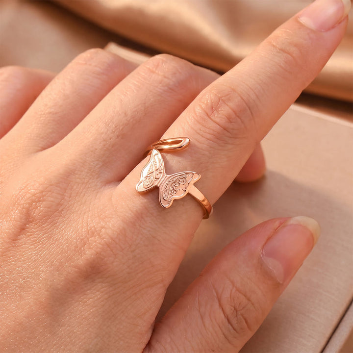 HilalHaven Engraved Butterfly Glow Open‑Adjustable Ring - image 6