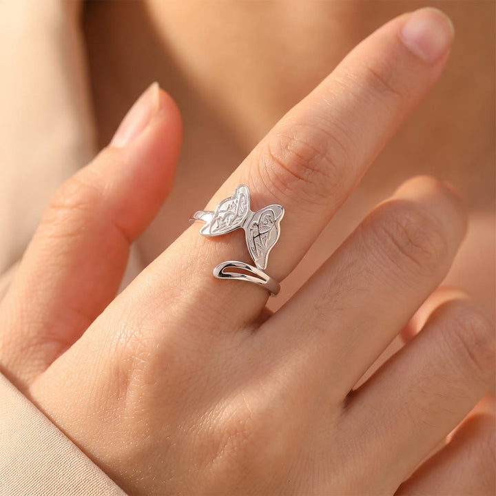 HilalHaven Engraved Butterfly Glow Open‑Adjustable Ring - image 0