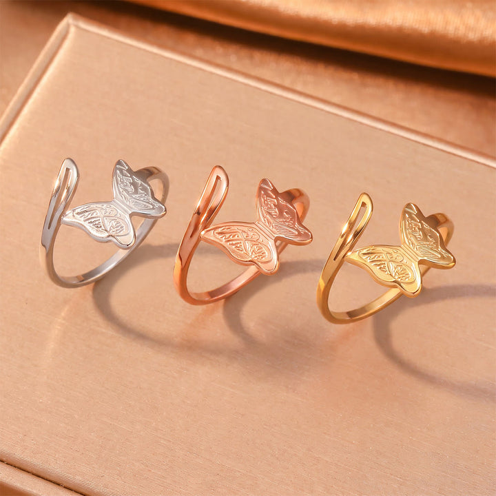 HilalHaven Engraved Butterfly Glow Open‑Adjustable Ring - image 7