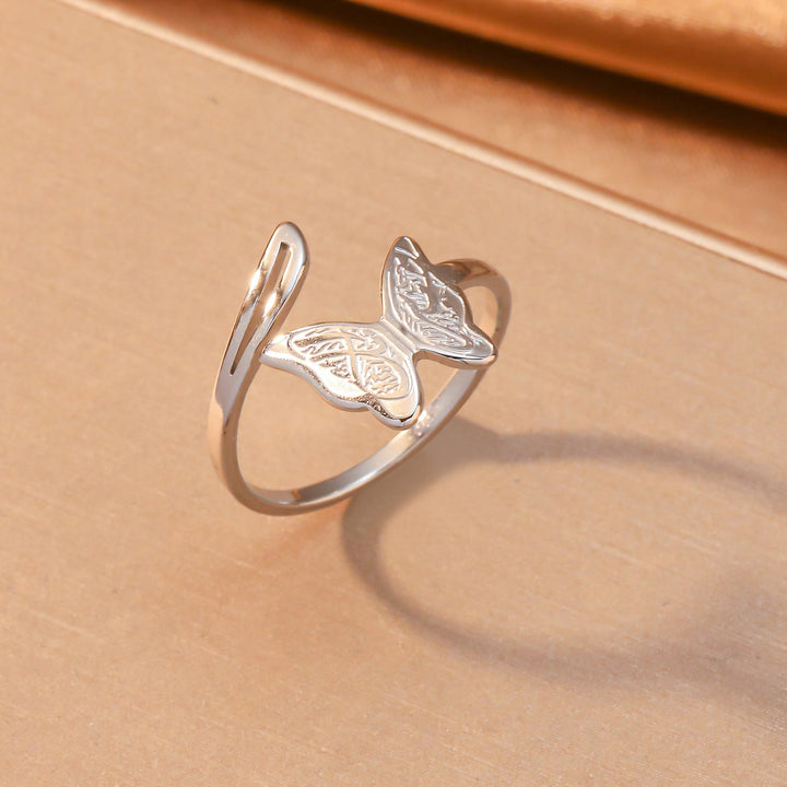 HilalHaven Engraved Butterfly Glow Open‑Adjustable Ring - Silver - image 2
