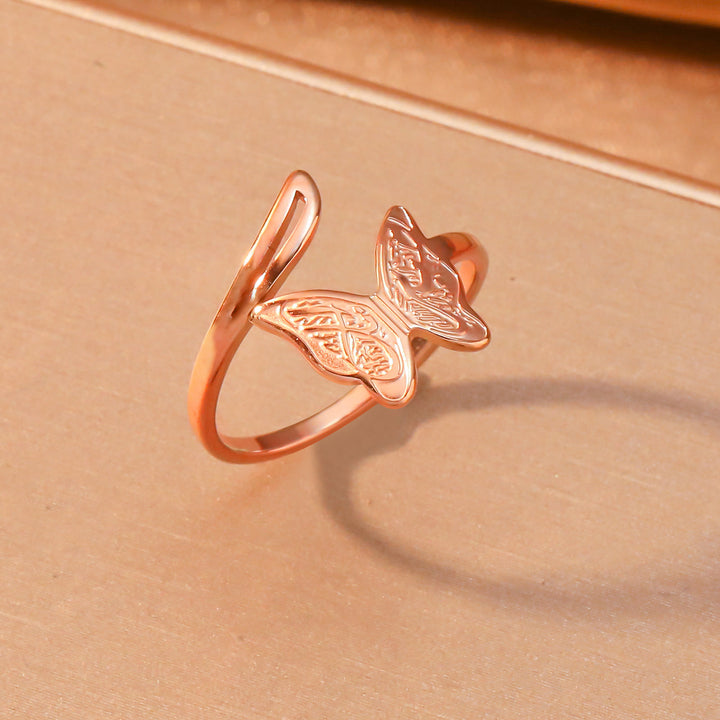 HilalHaven Engraved Butterfly Glow Open‑Adjustable Ring - Rose Golden - image 5
