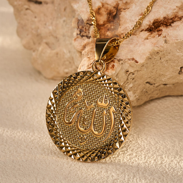 HilalHaven Allah Calligraphy Gold Round Pendant Necklace——Cultural Mindful Jewelry - image 2