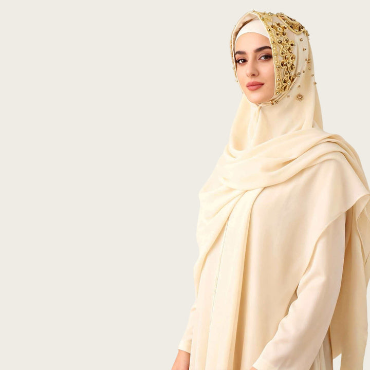 HilalHaven Gilded Bloom Embellished Chiffon Hijab — Hand‑crafted Sequin &amp; Bead Ornamented Hijab Scarf - image 19