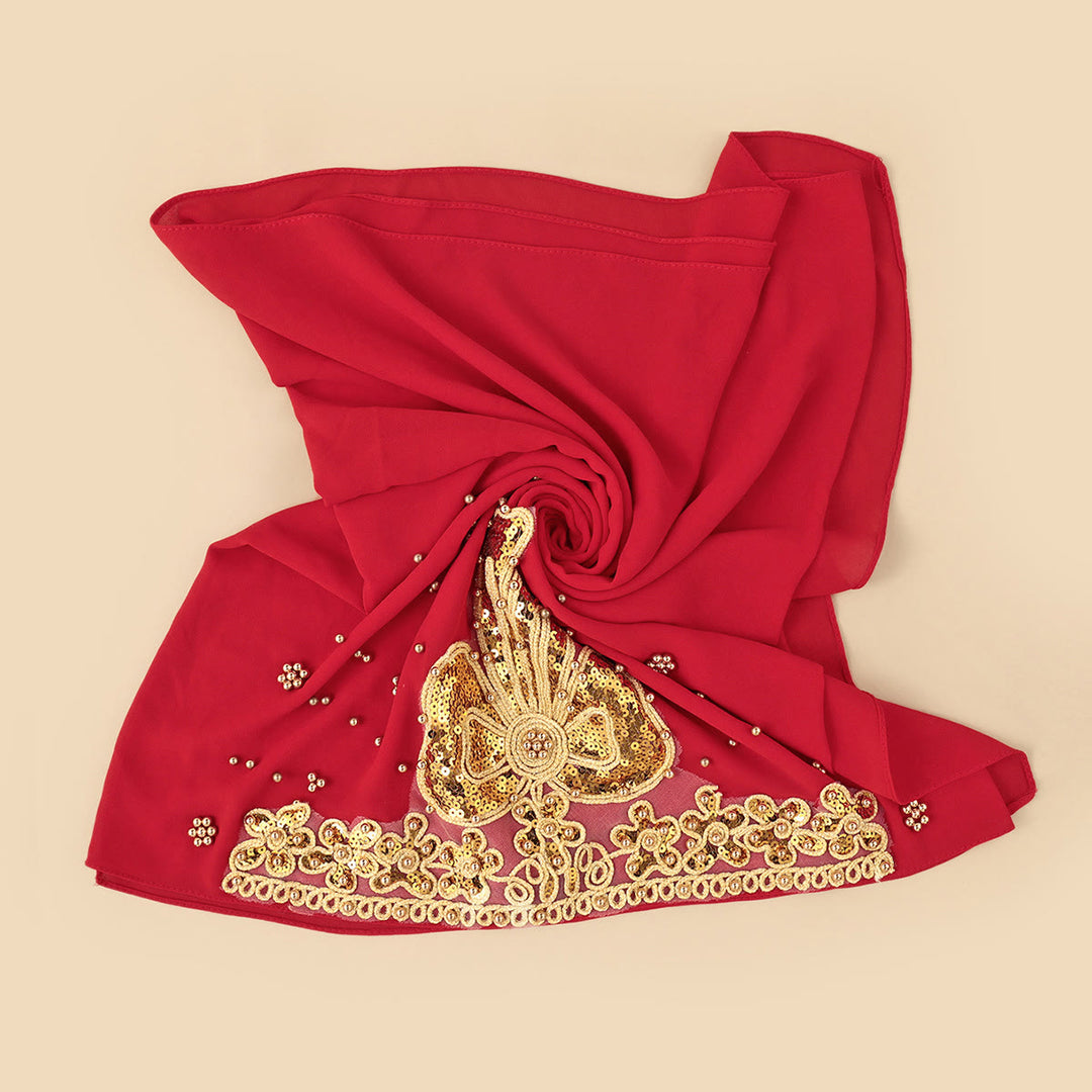HilalHaven Gilded Bloom Embellished Chiffon Hijab — Hand‑crafted Sequin &amp; Bead Ornamented Hijab Scarf - image 3
