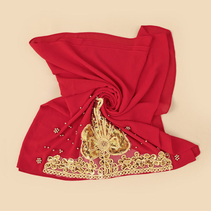 HilalHaven Gilded Bloom Embellished Chiffon Hijab — Hand‑crafted Sequin &amp; Bead Ornamented Hijab Scarf - image 3