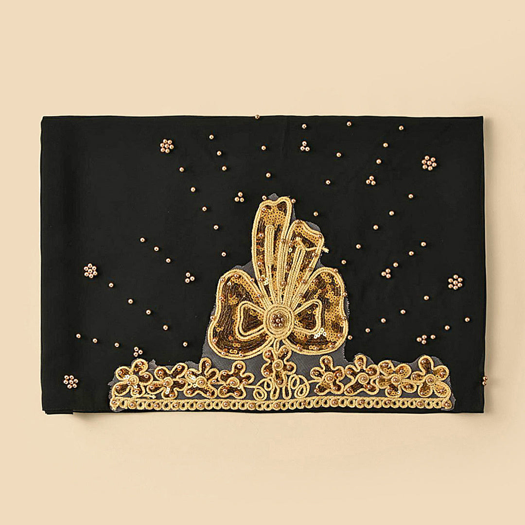 HilalHaven Gilded Bloom Embellished Chiffon Hijab — Hand‑crafted Sequin &amp; Bead Ornamented Hijab Scarf - Black - image 9