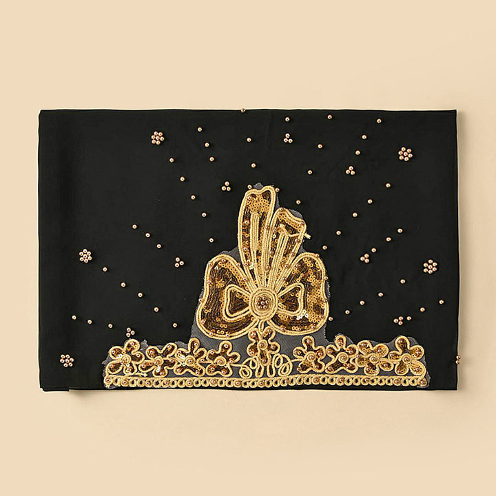 HilalHaven Gilded Bloom Embellished Chiffon Hijab — Hand‑crafted Sequin &amp; Bead Ornamented Hijab Scarf - Black - image 9