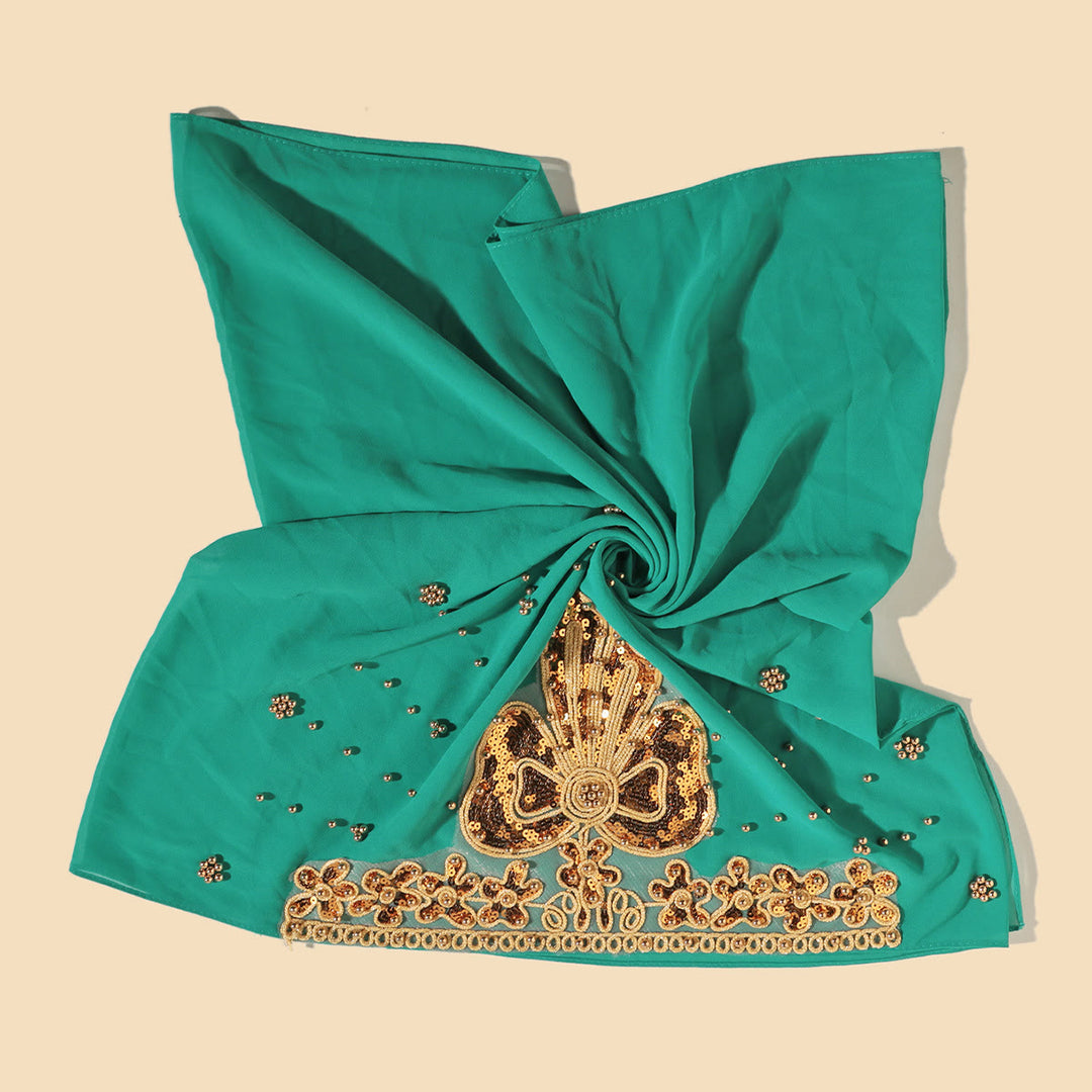 HilalHaven Gilded Bloom Embellished Chiffon Hijab — Hand‑crafted Sequin &amp; Bead Ornamented Hijab Scarf - image 6