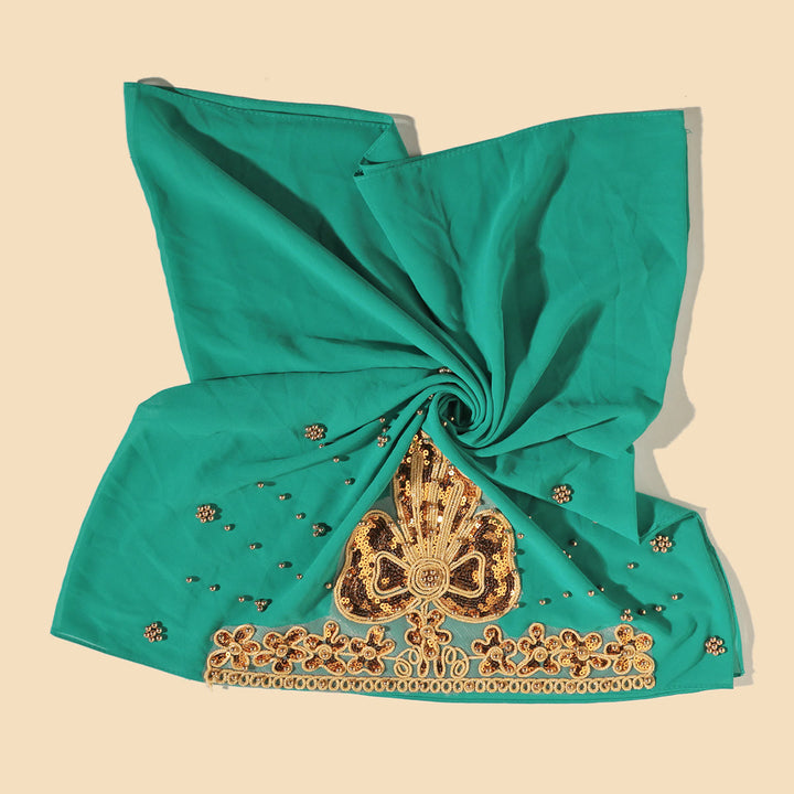 HilalHaven Gilded Bloom Embellished Chiffon Hijab — Hand‑crafted Sequin &amp; Bead Ornamented Hijab Scarf - image 6