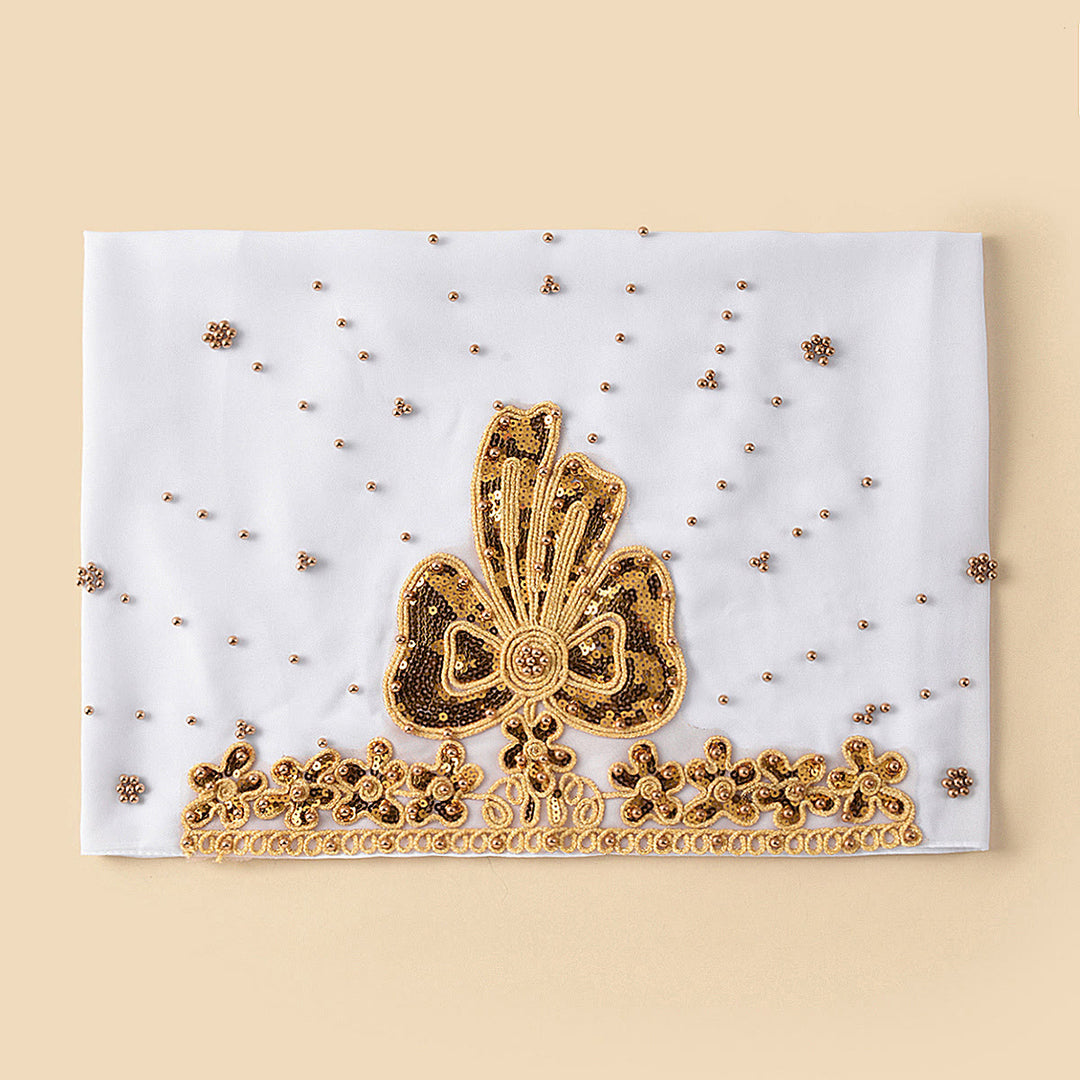 HilalHaven Gilded Bloom Embellished Chiffon Hijab — Hand‑crafted Sequin &amp; Bead Ornamented Hijab Scarf - White - image 11