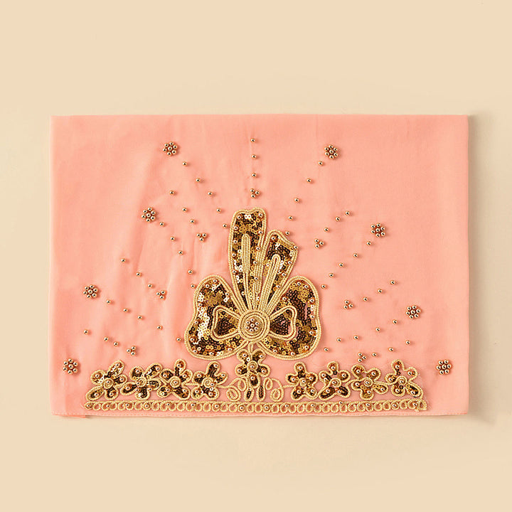 HilalHaven Gilded Bloom Embellished Chiffon Hijab — Hand‑crafted Sequin &amp; Bead Ornamented Hijab Scarf - Peach - image 12