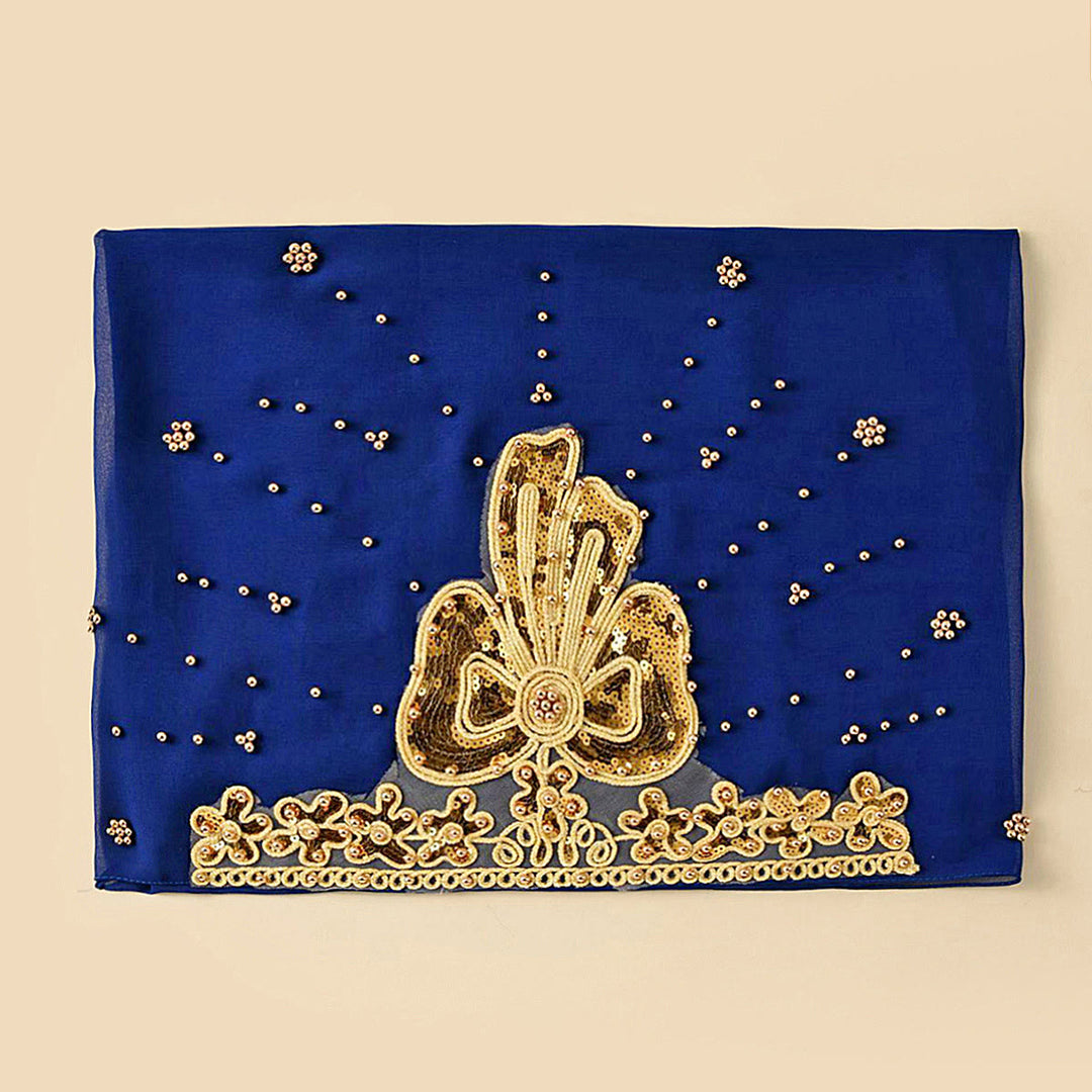 HilalHaven Gilded Bloom Embellished Chiffon Hijab — Hand‑crafted Sequin &amp; Bead Ornamented Hijab Scarf - Royal Blue - image 10