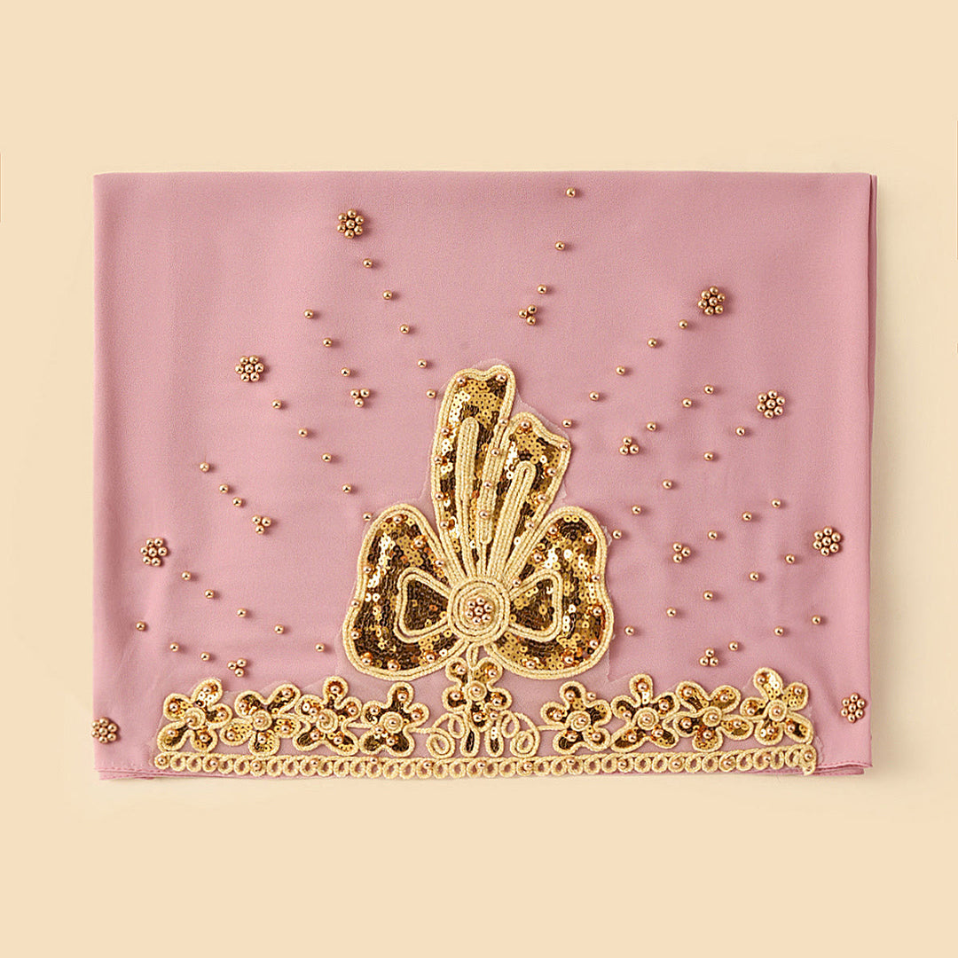 HilalHaven Gilded Bloom Embellished Chiffon Hijab — Hand‑crafted Sequin &amp; Bead Ornamented Hijab Scarf - Dusty Pink - image 14