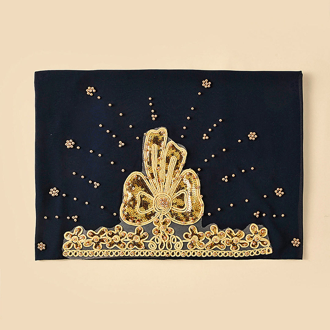 HilalHaven Gilded Bloom Embellished Chiffon Hijab — Hand‑crafted Sequin &amp; Bead Ornamented Hijab Scarf - Navy Blue - image 16