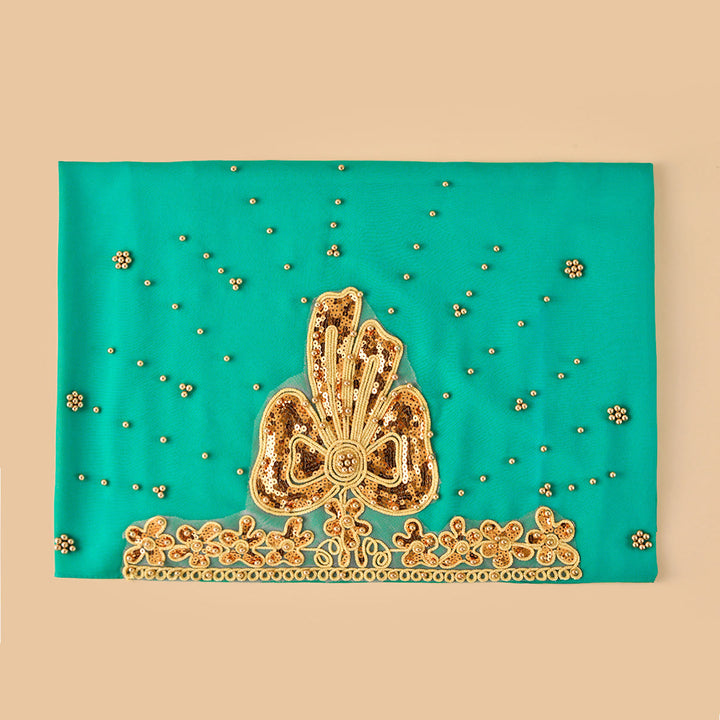 HilalHaven Gilded Bloom Embellished Chiffon Hijab — Hand‑crafted Sequin &amp; Bead Ornamented Hijab Scarf - Turquoise Green - image 5