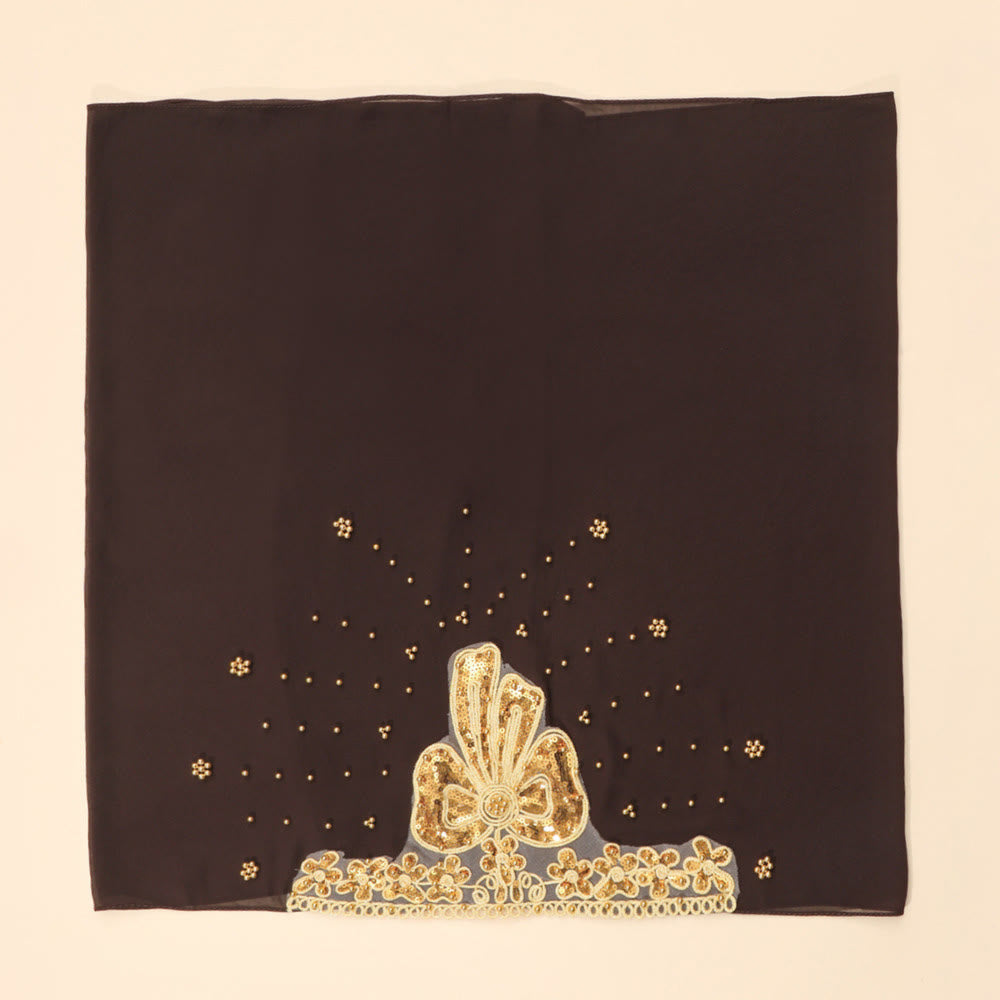 HilalHaven Gilded Bloom Embellished Chiffon Hijab — Hand‑crafted Sequin &amp; Bead Ornamented Hijab Scarf - Dark Brown - image 8