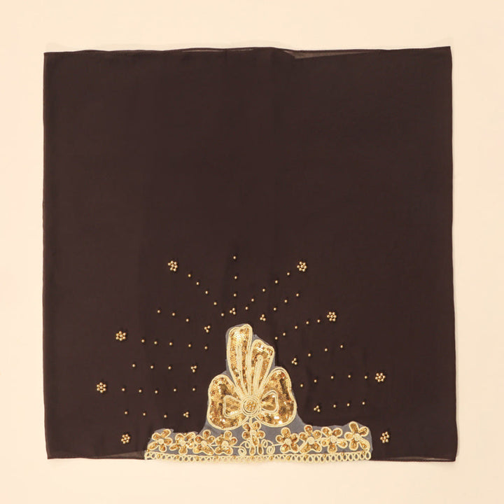 HilalHaven Gilded Bloom Embellished Chiffon Hijab — Hand‑crafted Sequin &amp; Bead Ornamented Hijab Scarf - Dark Brown - image 9