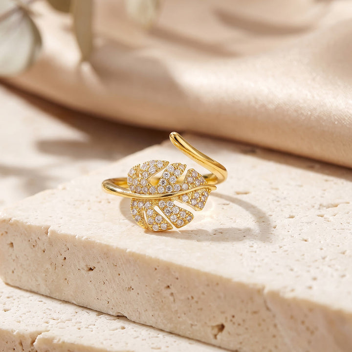 Hilalhaven Gilded Frond Pavé‑Olive Leaf Adjustable Ring — - image 6