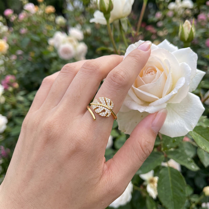 Hilalhaven Gilded Frond Pavé‑Olive Leaf Adjustable Ring — - image 7