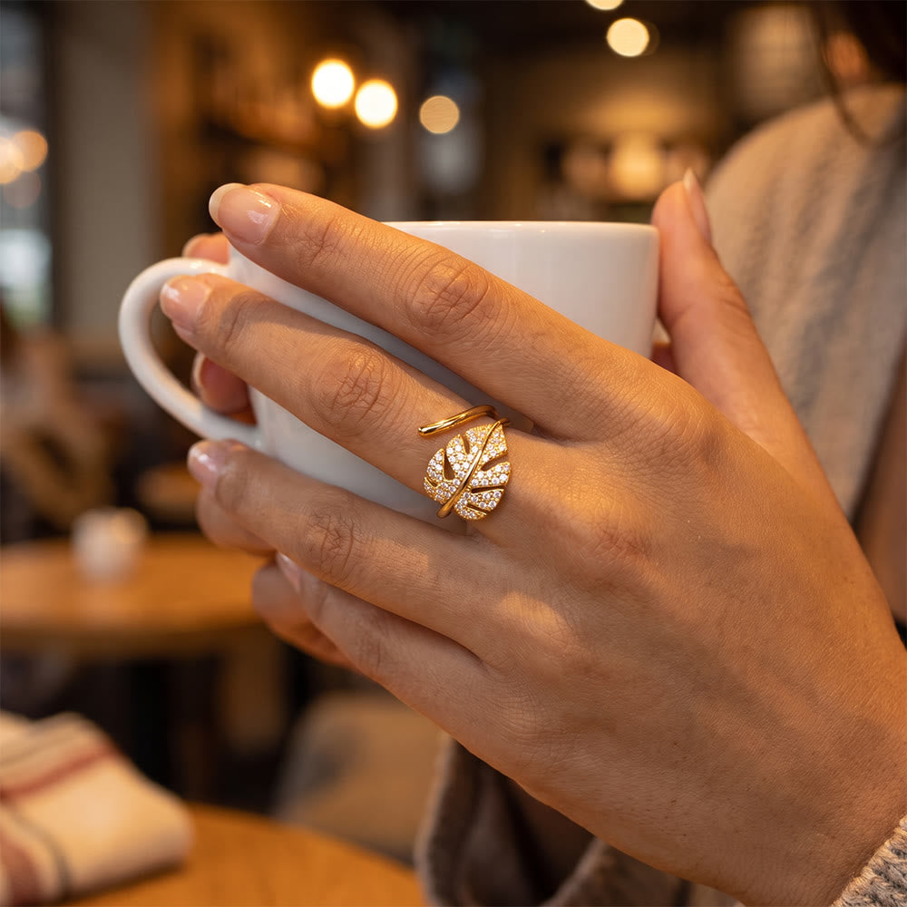 Hilalhaven Gilded Frond Pavé‑Olive Leaf Adjustable Ring — - image 8