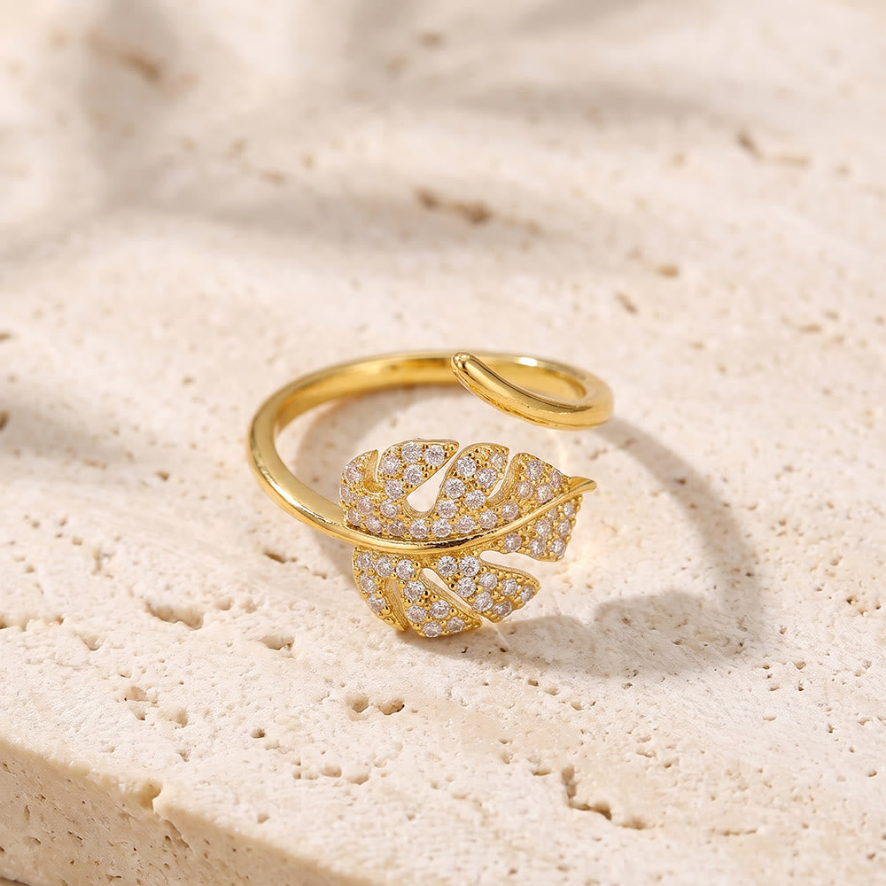 Hilalhaven Gilded Frond Pavé‑Olive Leaf Adjustable Ring — - image 5
