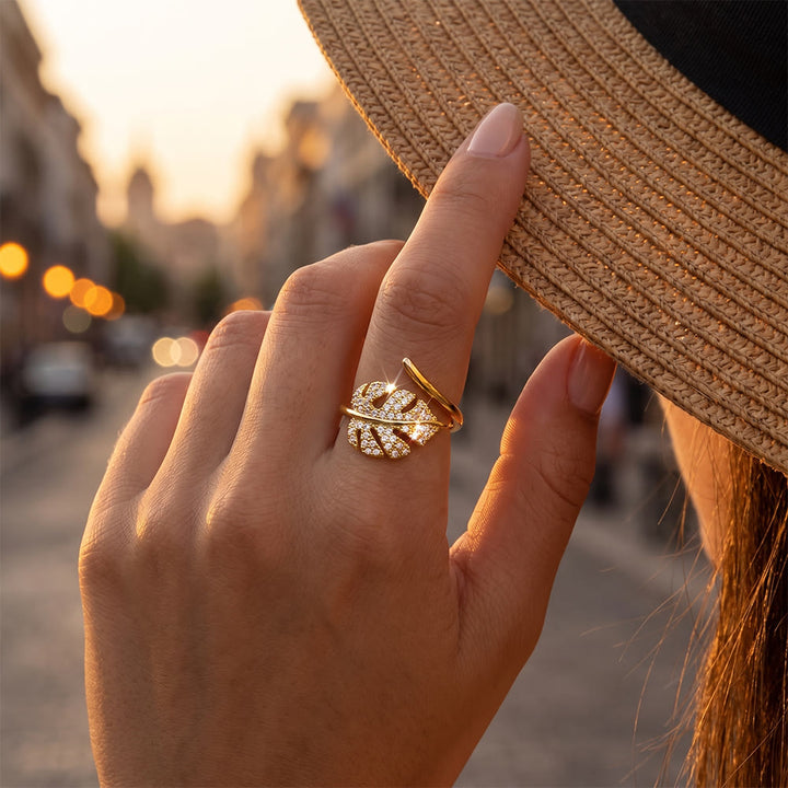 Hilalhaven Gilded Frond Pavé‑Olive Leaf Adjustable Ring — - image 10