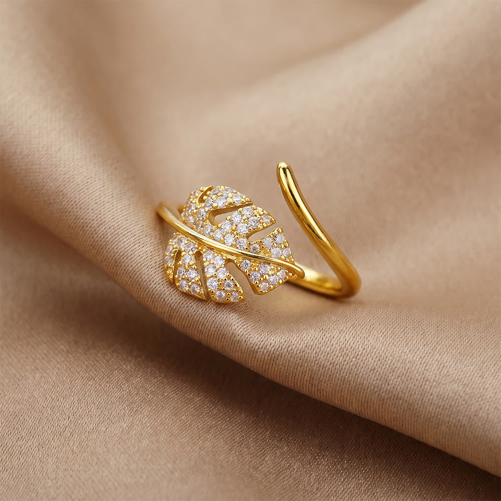 Hilalhaven Gilded Frond Pavé‑Olive Leaf Adjustable Ring — - image 3