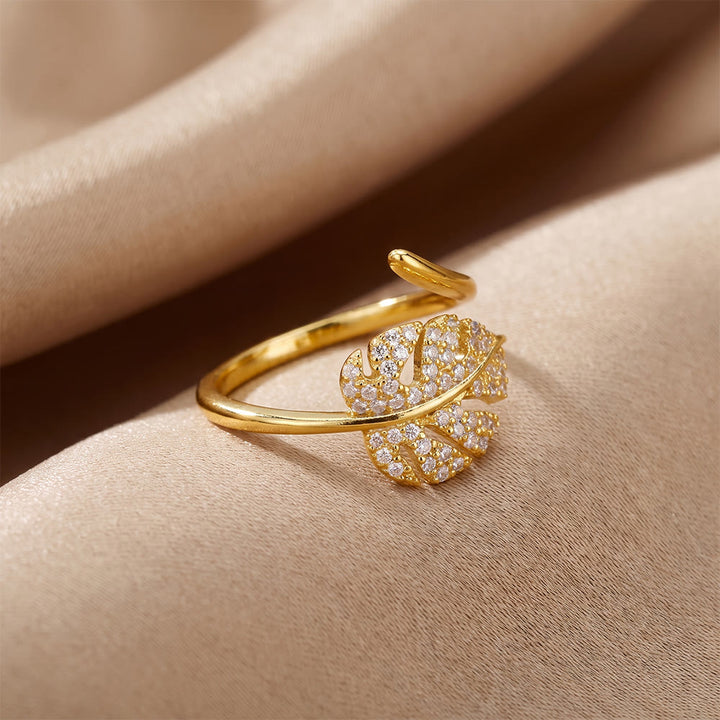 Hilalhaven Gilded Frond Pavé‑Olive Leaf Adjustable Ring — - image 4