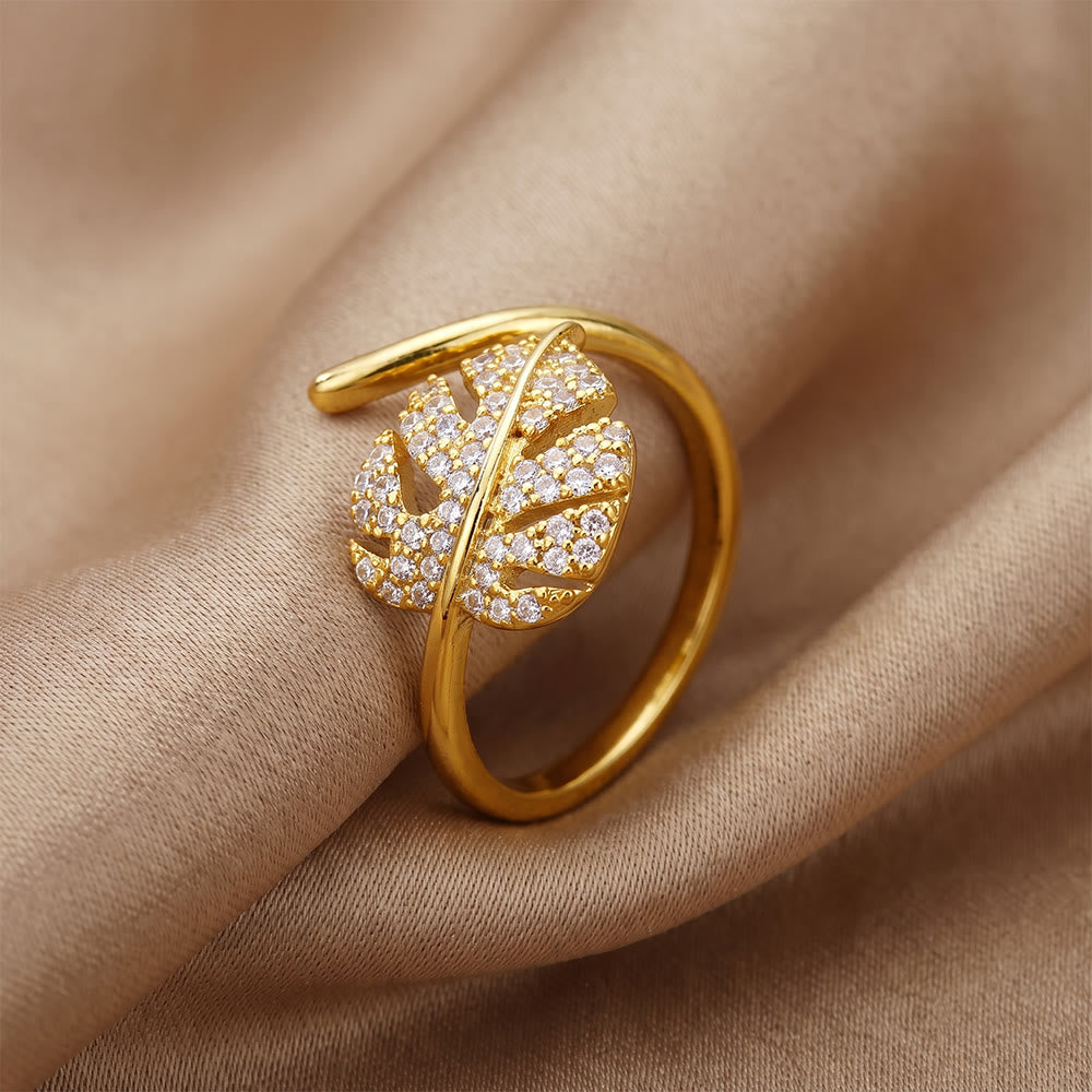 Hilalhaven Gilded Frond Pavé‑Olive Leaf Adjustable Ring — - image 0
