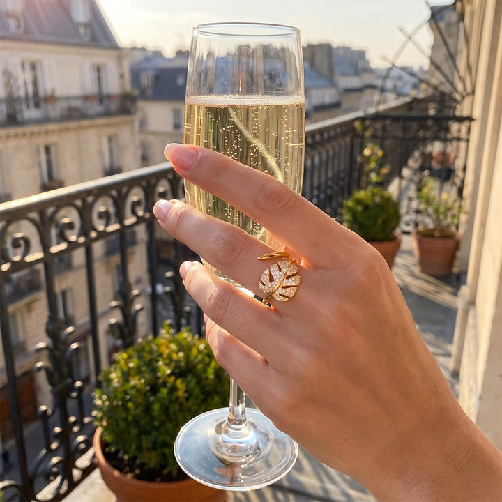 Hilalhaven Gilded Frond Pavé‑Olive Leaf Adjustable Ring — - image 9