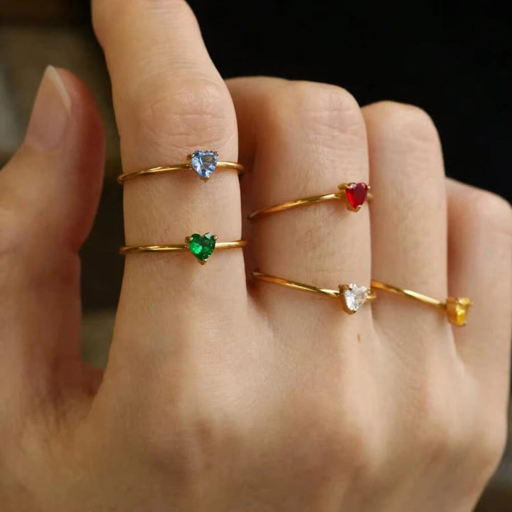 HilalHaven Sweet Heart Multi‑Color Birthstone Adjustable Ring - image 5