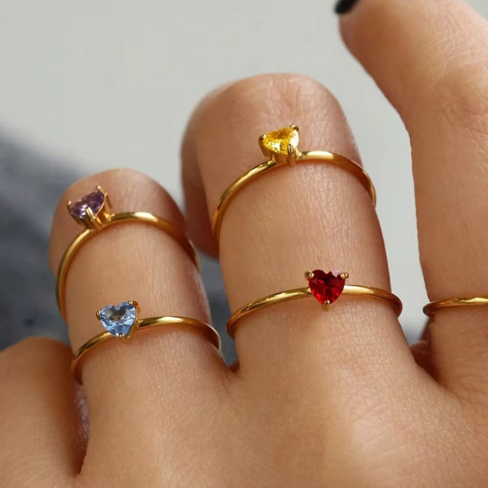 HilalHaven Sweet Heart Multi‑Color Birthstone Adjustable Ring - image 0