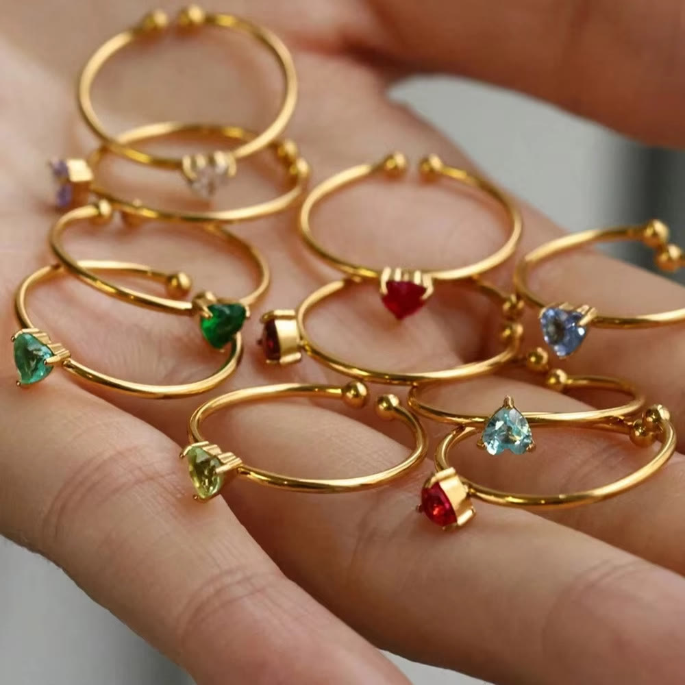 HilalHaven Sweet Heart Multi‑Color Birthstone Adjustable Ring - image 1
