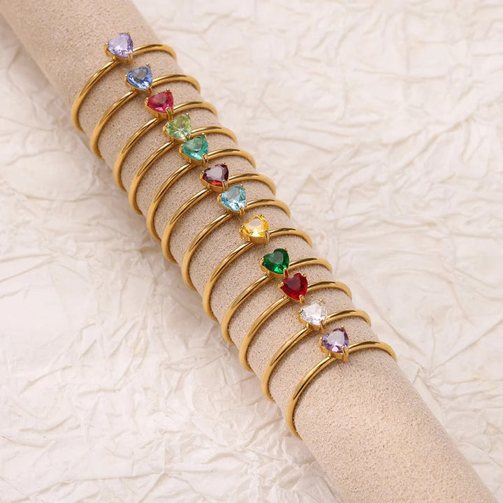 HilalHaven Sweet Heart Multi‑Color Birthstone Adjustable Ring - image 2