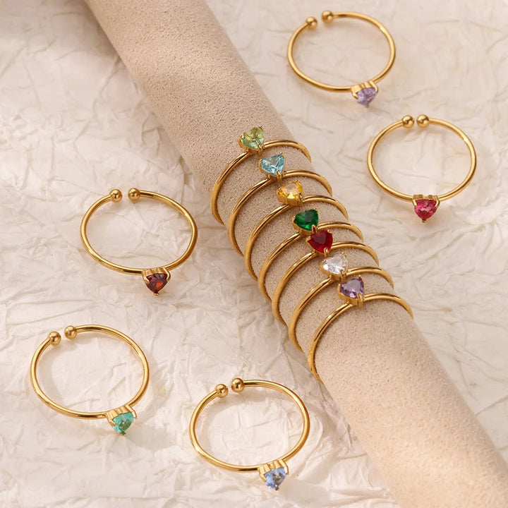 HilalHaven Sweet Heart Multi‑Color Birthstone Adjustable Ring - image 3