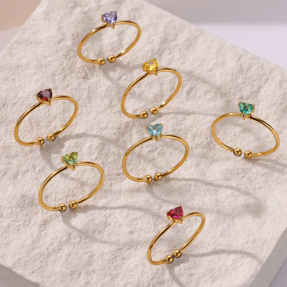 HilalHaven Sweet Heart Multi‑Color Birthstone Adjustable Ring - image 4