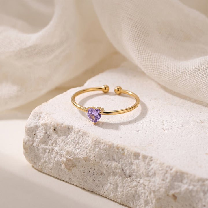 HilalHaven Sweet Heart Multi‑Color Birthstone Adjustable Ring - Golden - June - image 16