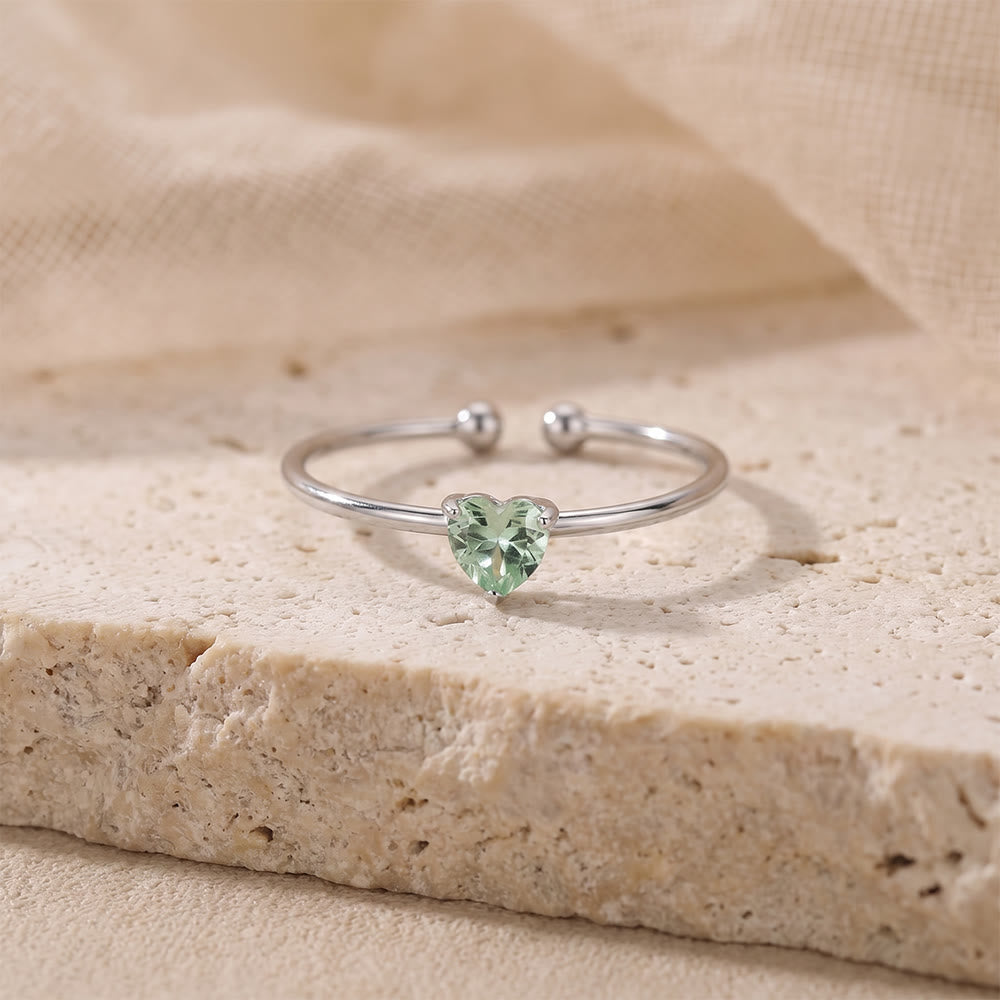 HilalHaven Sweet Heart Multi‑Color Birthstone Adjustable Ring - Silver - August - image 21
